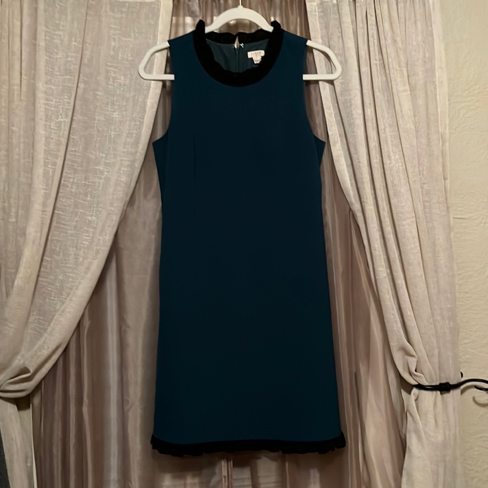 Emerald green, ruffle trim, dress